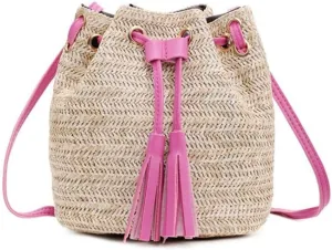 Drawstring Women's Bucket Bag Woven Shoulder Bags Shopping Purse Beach Handbag