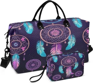 Dream Catcher Feather Travel Duffel Bag for Women Weekend Overnight Dag with Toiletry Bag, Luggage Bag for Travel, Sport, Gym
