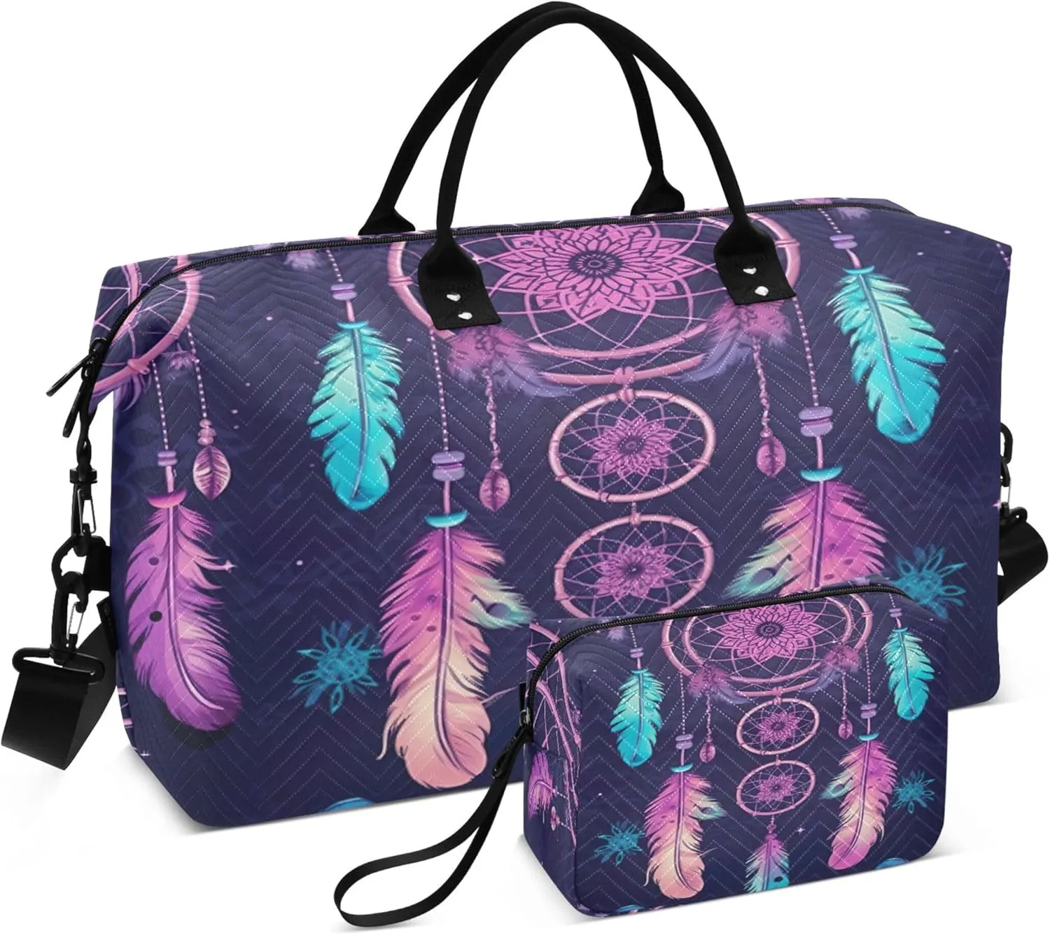 Dream Catcher Feather Travel Duffel Bag for Women Weekend Overnight Dag with Toiletry Bag, Luggage Bag for Travel, Sport, Gym