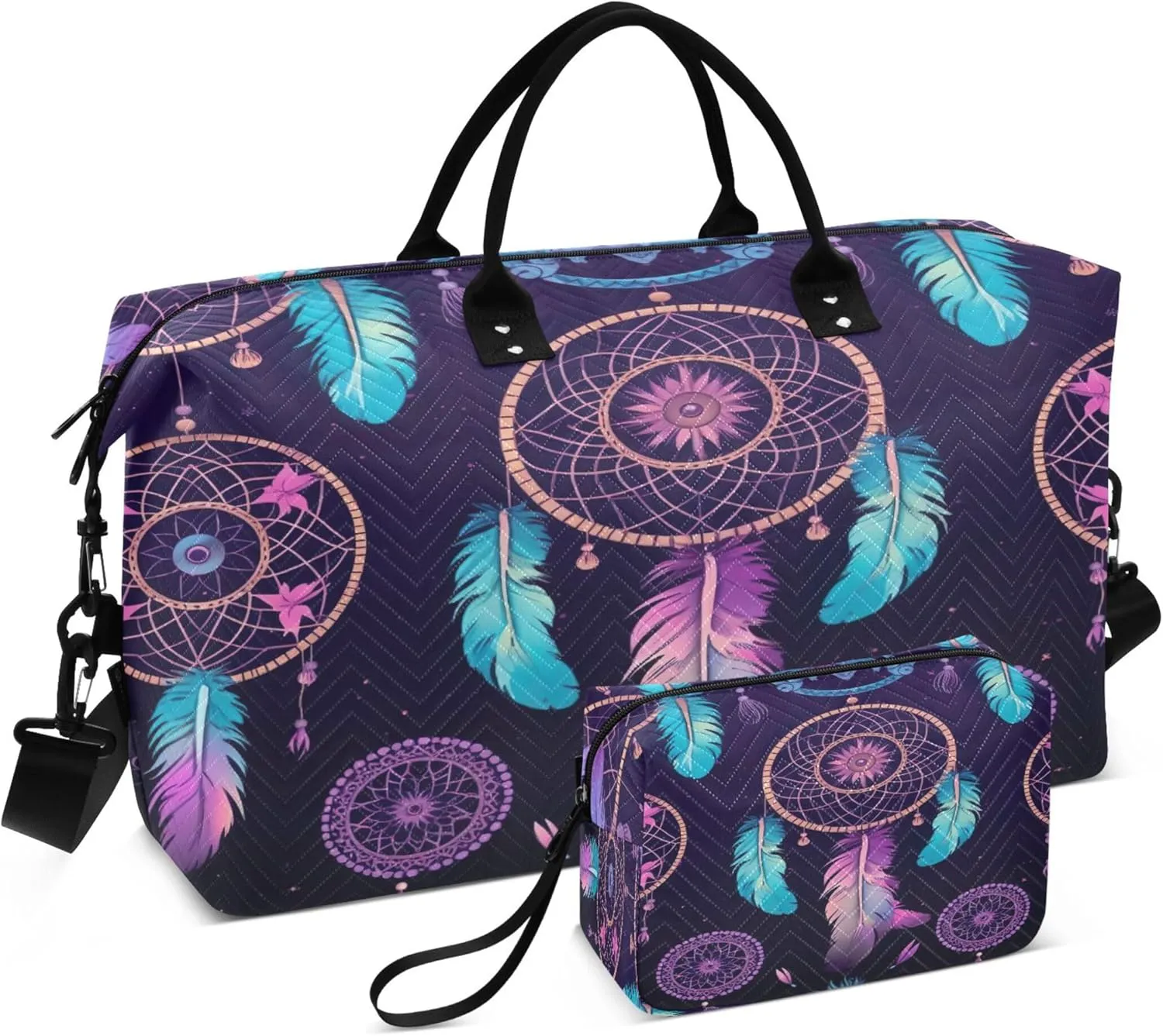 Dream Catcher Feather Travel Duffel Bag for Women Weekend Overnight Dag with Toiletry Bag, Luggage Bag for Travel, Sport, Gym