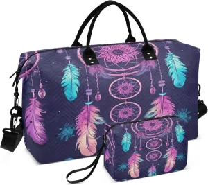 Dream Catcher Feather Travel Duffel Bag for Women Weekend Overnight Dag with Toiletry Bag, Luggage Bag for Travel, Sport, Gym