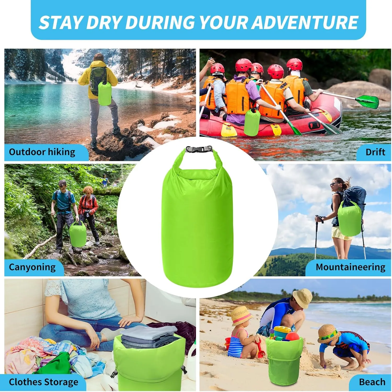 Dry Bag Set, Waterproof Small Lightweight Dry Bags for Paddle Board Kayaking, Fishing, Camping (Green, 70L 2Pack)