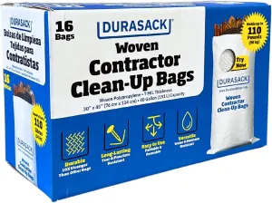 DURASACK Contractor Bags Heavy Duty 40-Gallon Reusable White Woven Polypropylene Contractor Garbage Bags, Pack of 16