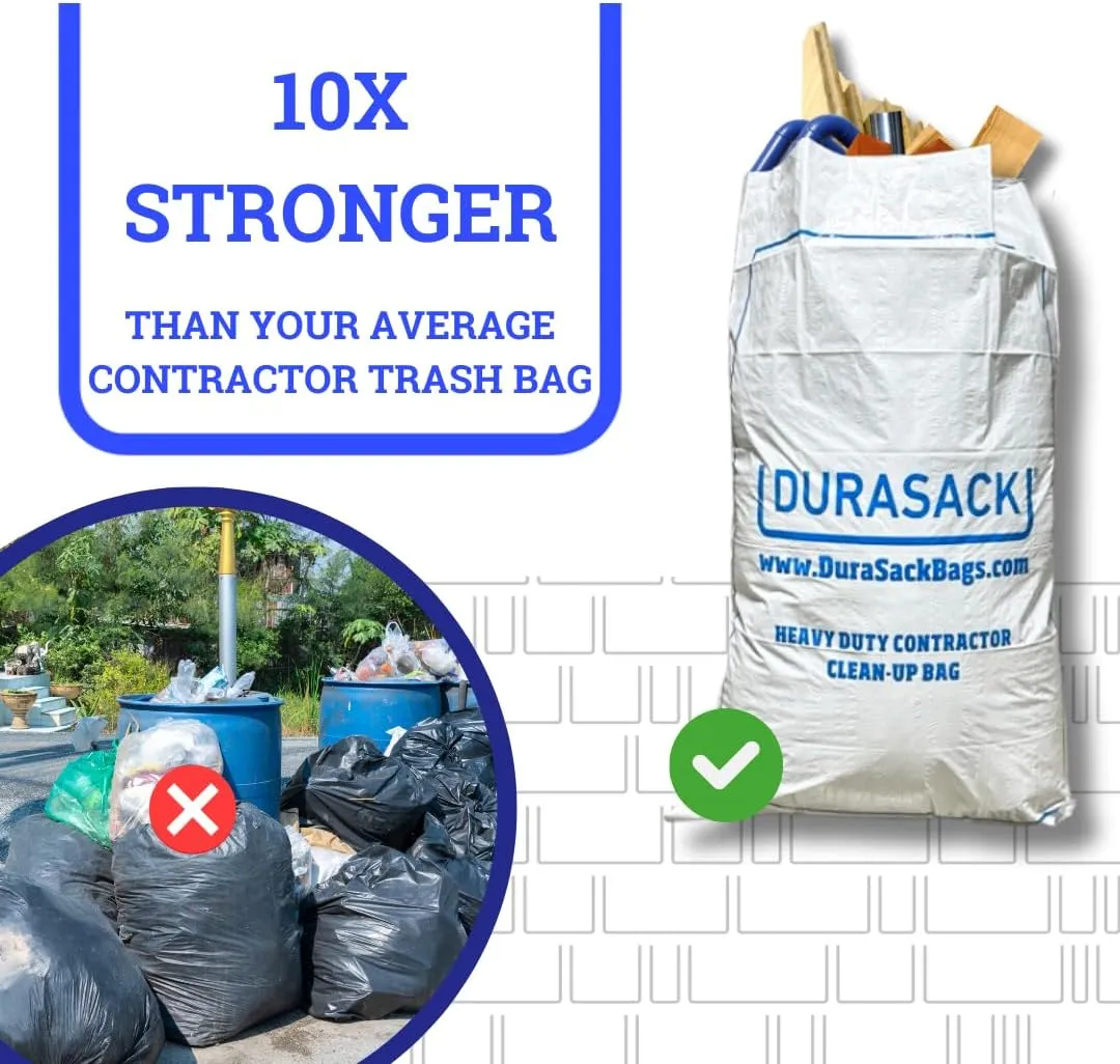 DURASACK Contractor Bags Heavy Duty 40-Gallon Reusable White Woven Polypropylene Contractor Garbage Bags, Pack of 16