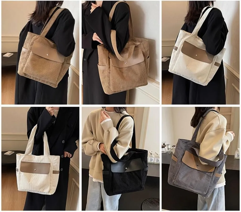 Elegant Corduroy Handbag Large Capacity Casual Underarm Purse Fashionable Shoulder Bag For Travel School Or Work