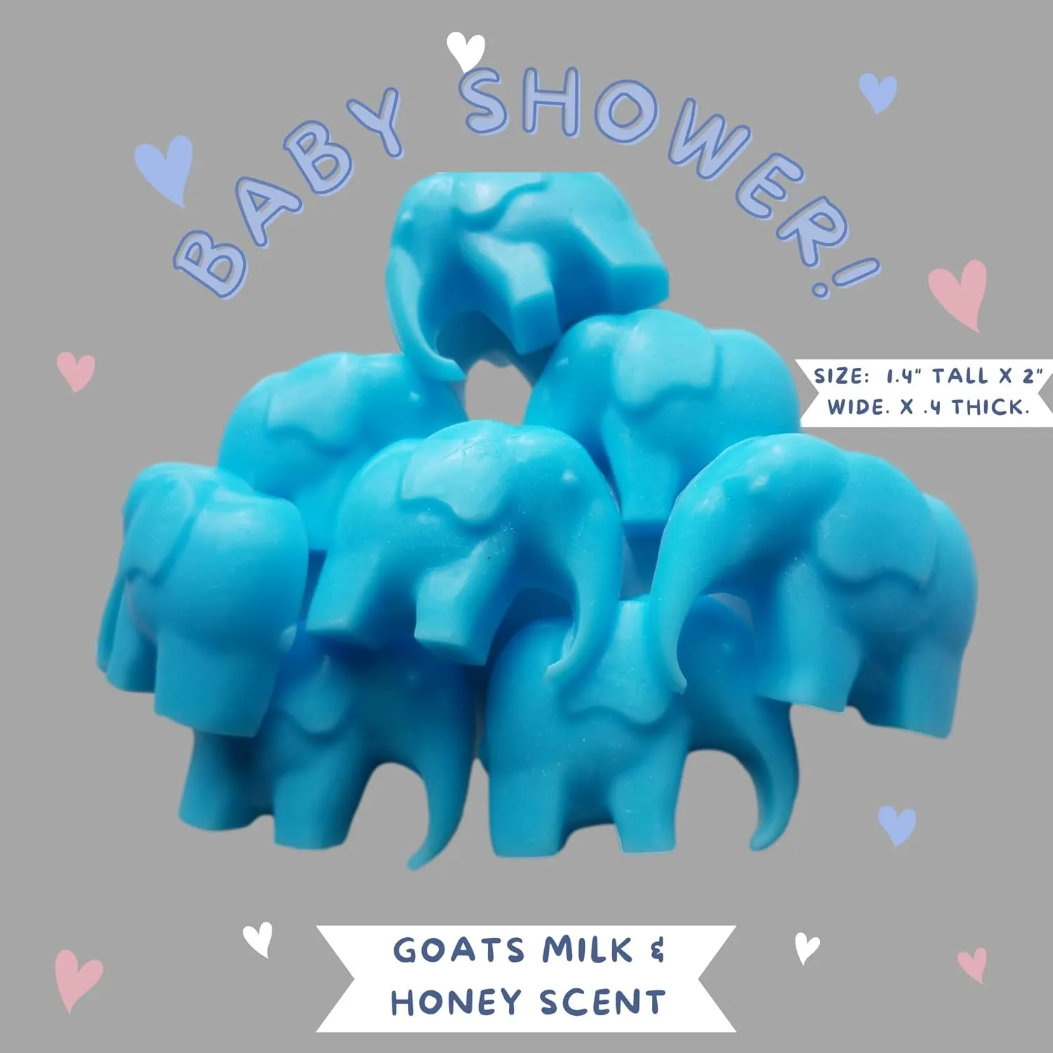 Elephant Soaps for Boy Baby Shower Favors or First Birthday Party Grab Bags Goats Milk Honey Scent Animal 20 Pack (blue)