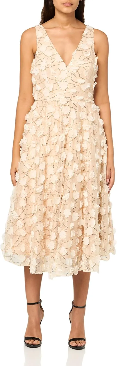 Eliza J Women's Sleeveless V-Neck Embellished A-line Midi Dress