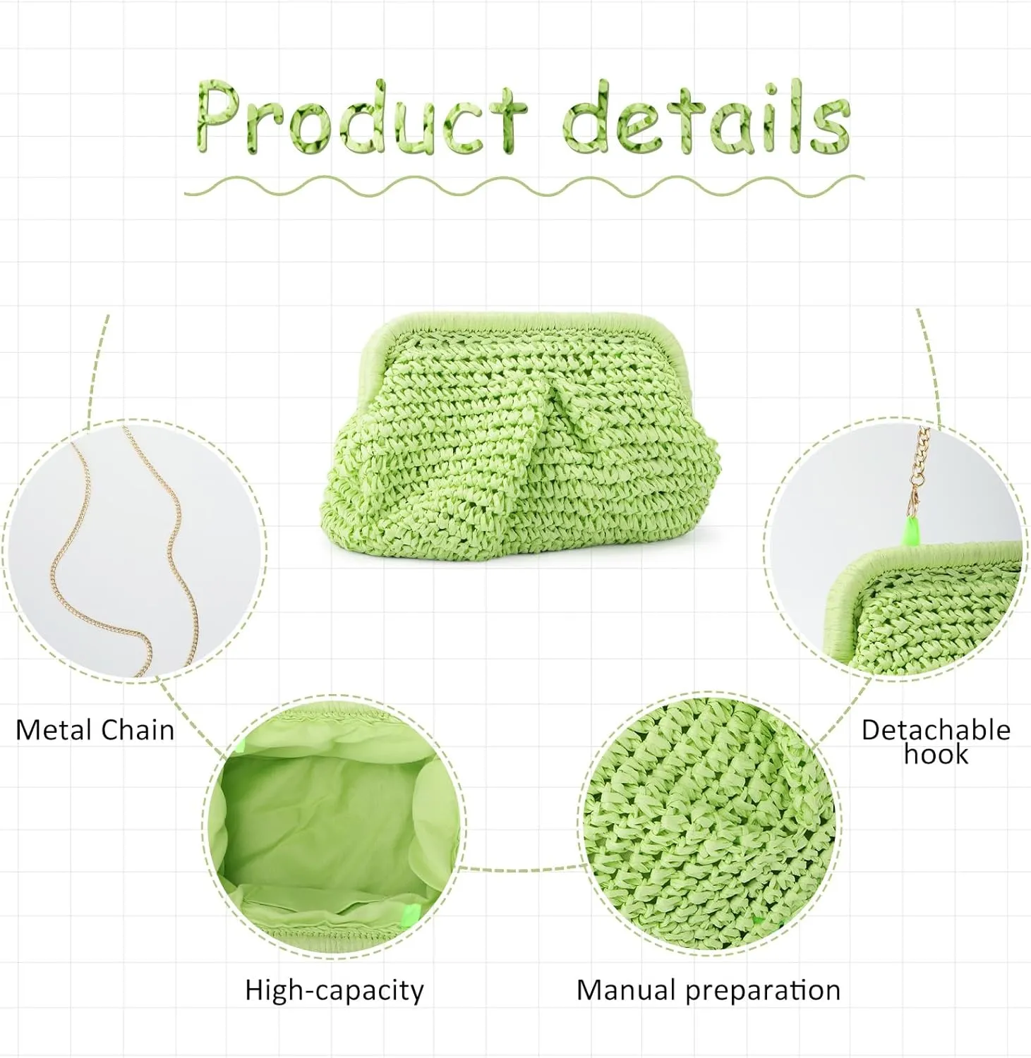 Emprier Straw Clutch Purse for Women Cloud Dumpling Pouch Straw Crossbody Shoulder Handbag Summer Beach Woven Bag