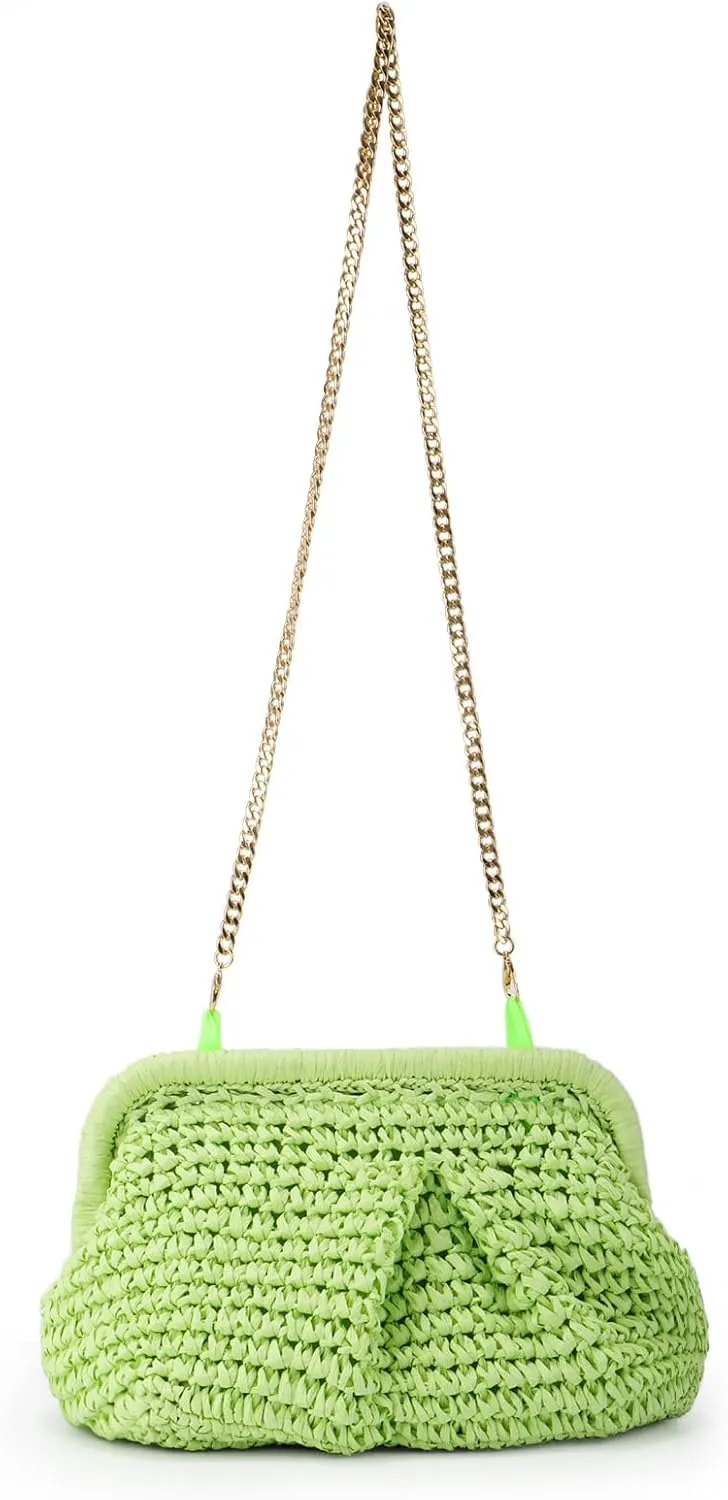Emprier Straw Clutch Purse for Women Cloud Dumpling Pouch Straw Crossbody Shoulder Handbag Summer Beach Woven Bag