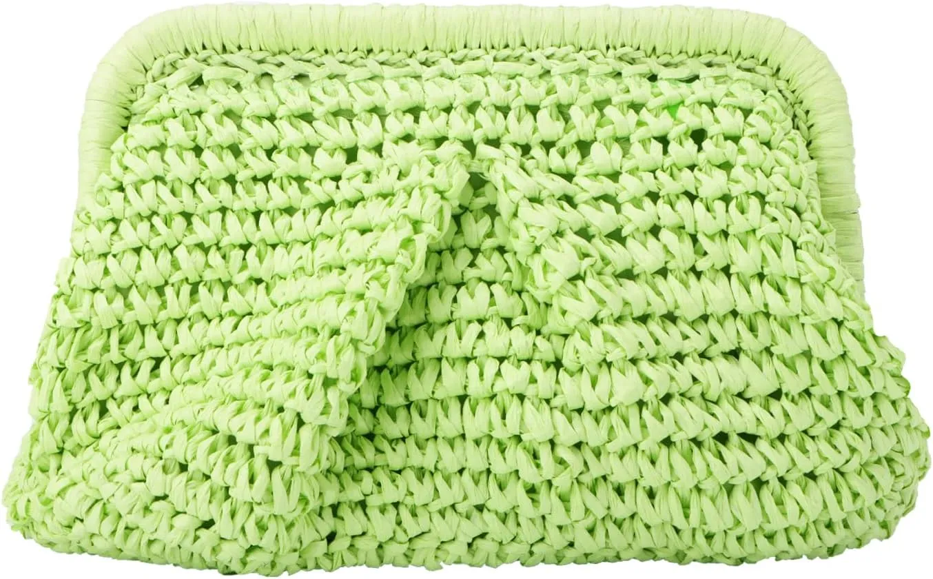 Emprier Straw Clutch Purse for Women Cloud Dumpling Pouch Straw Crossbody Shoulder Handbag Summer Beach Woven Bag