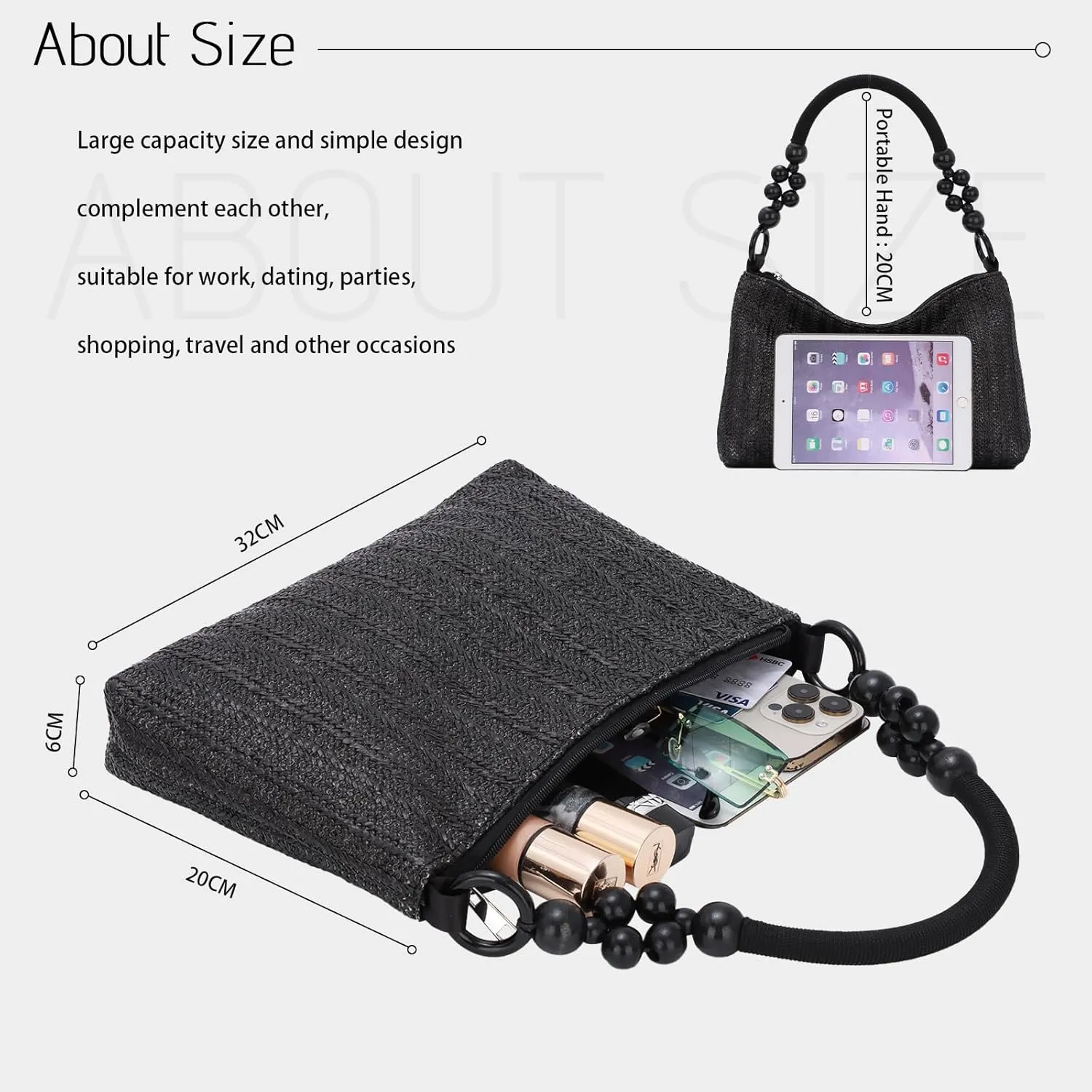 Emprier Straw Tote Bag for Women Summur Beach Bags Straw Shoulder Purse Woven Tote Bag Vacation Handbags