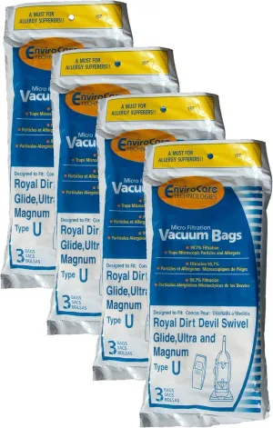 EnviroCare Replacement Micro Filtration Vacuum Bags for Royal Dirt Devil Type U Uprights 12 Pack