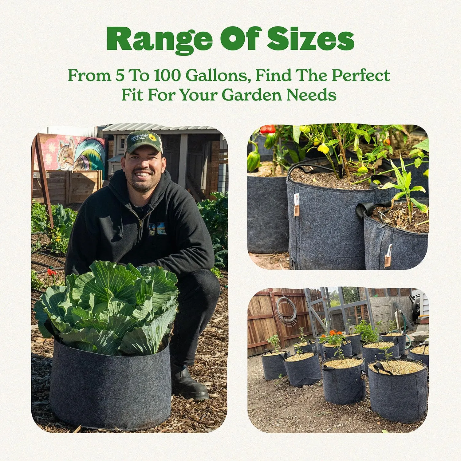 Epic Gardening 1 Pack 60 Gallon Grow Bags with Handles (Lined) - Heavy Duty Fabric Pots for Vegetables, Herbs & Flowers - Breathable Cloth Planters for Indoor & Outdoor Gardening, Moisture Retaining