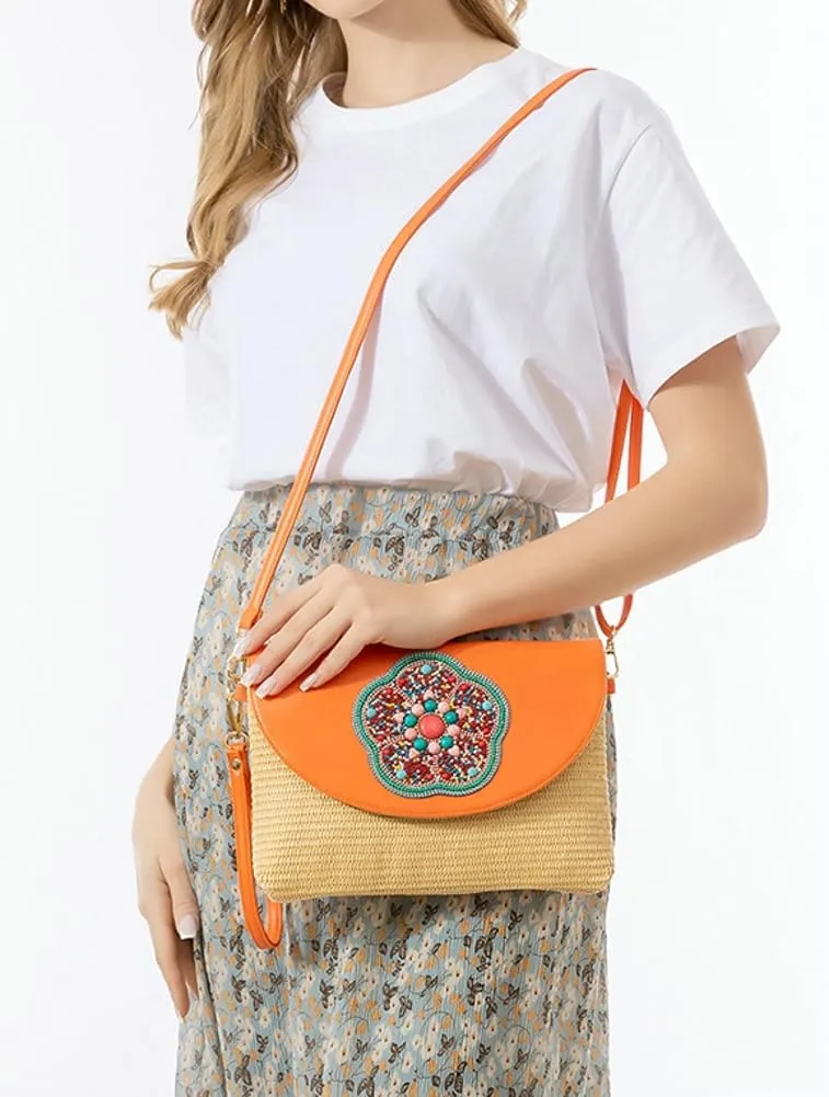 Epsion Crossbody Bag For Women Cute Purse Summer Straw Braided Shoulder Straps Woven Handbag Handmade Wallet Purse 2025