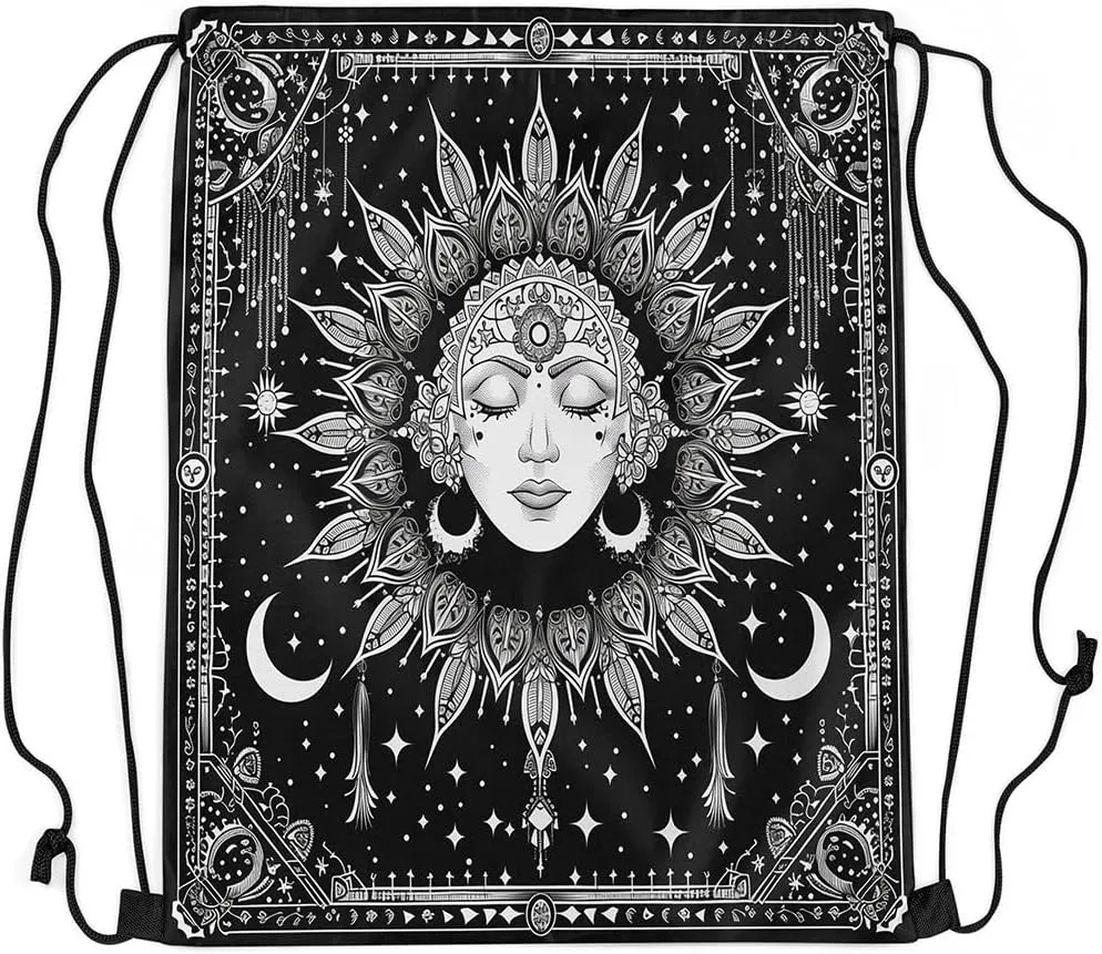 Erosebridal Mandala Drawstring Bags Western Exotic Draw String Back Bag Boho Moon Stars Cinch Bag 13X15.7 Trippy Black Galaxy Drawstring Backpack for Sport Gym Swim Yoga Camping Traveling Trip