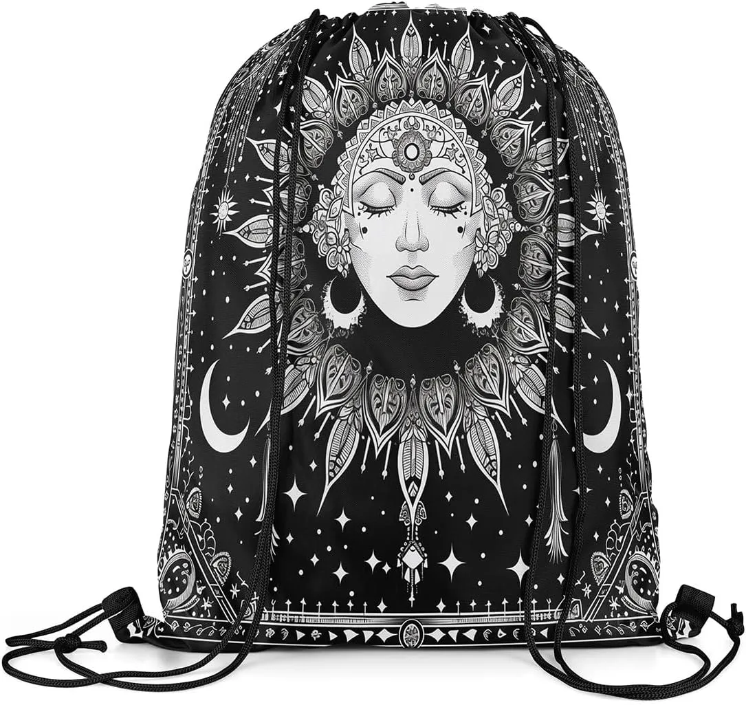 Erosebridal Mandala Drawstring Bags Western Exotic Draw String Back Bag Boho Moon Stars Cinch Bag 13X15.7 Trippy Black Galaxy Drawstring Backpack for Sport Gym Swim Yoga Camping Traveling Trip