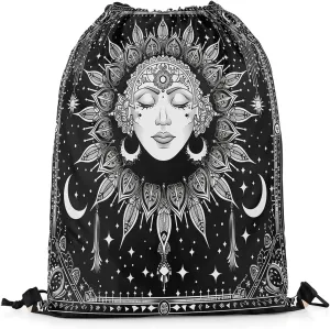 Erosebridal Mandala Drawstring Bags Western Exotic Draw String Back Bag Boho Moon Stars Cinch Bag 13X15.7 Trippy Black Galaxy Drawstring Backpack for Sport Gym Swim Yoga Camping Traveling Trip