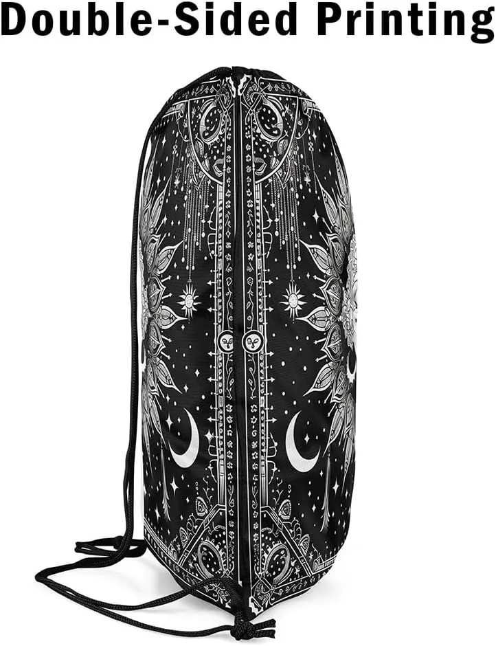 Erosebridal Mandala Drawstring Bags Western Exotic Draw String Back Bag Boho Moon Stars Cinch Bag 13X15.7 Trippy Black Galaxy Drawstring Backpack for Sport Gym Swim Yoga Camping Traveling Trip