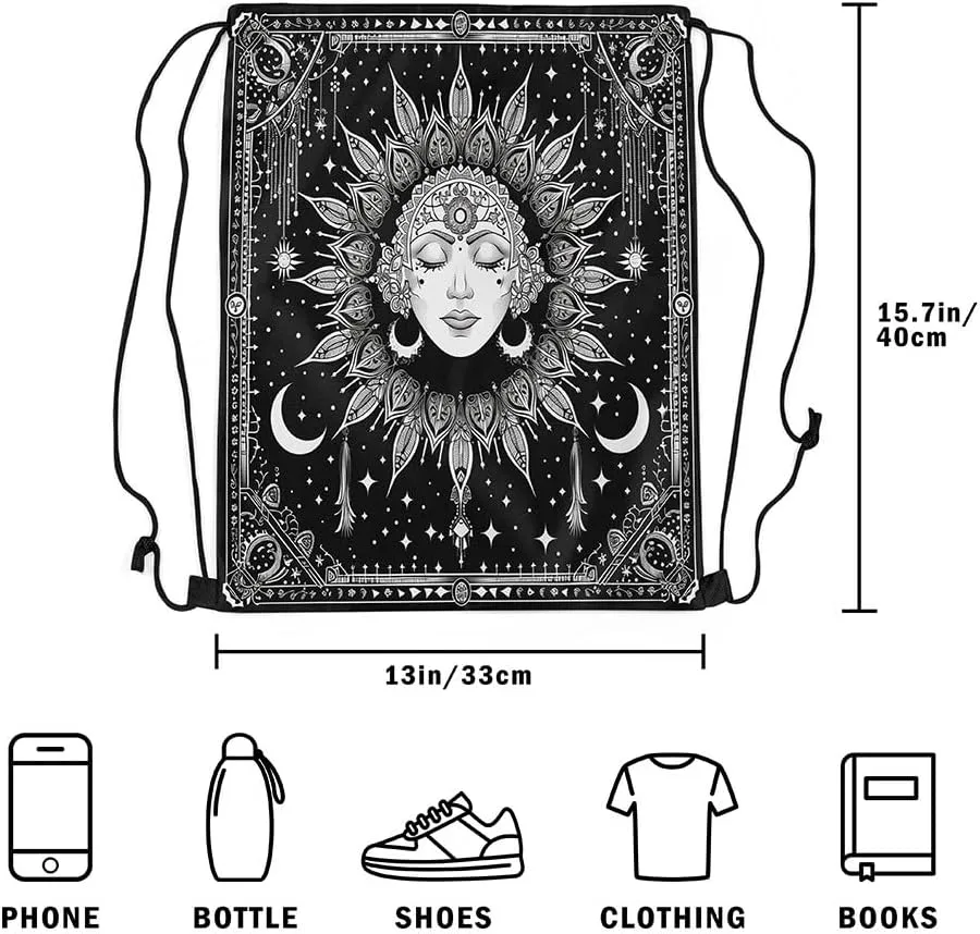 Erosebridal Mandala Drawstring Bags Western Exotic Draw String Back Bag Boho Moon Stars Cinch Bag 13X15.7 Trippy Black Galaxy Drawstring Backpack for Sport Gym Swim Yoga Camping Traveling Trip