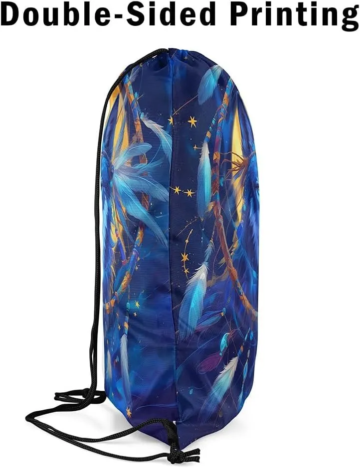 Erosebridal Moonlight Wolf Drawstring Backpack,Tribe Exotic Dreamcatcher Draw String Back Bag,Ethnic Southwestern Drawstring Bags,Wolves Wildlife Safari Animal Print String Backpack,13x15.7