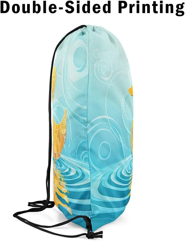 Erosebridal Waterproof Swimming Duck Drawstring Backpack 13X15.7, Boho Blue Yellow Geometry Drawstring Bags, Exotic Art Cartoon String Backpack, Draw String Back Bag For Camping