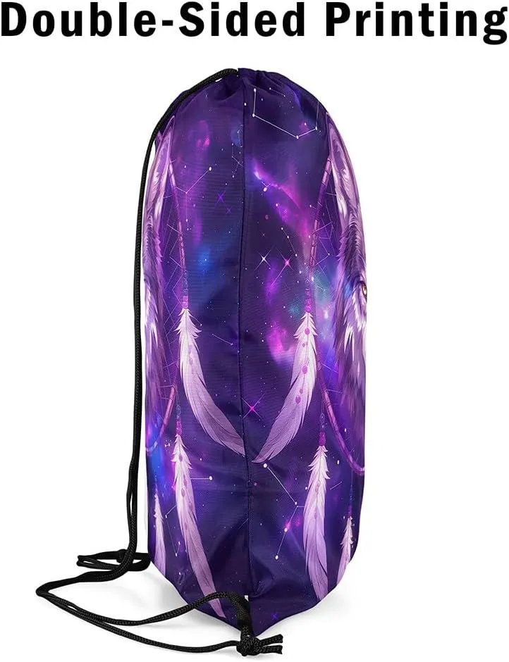 Erosebridal Wolf Drawstring Bags,Boho Dream Catchers Draw String Back Bag,Tribal Ethnic Exotic Drawstring Backpack,Wolves Wildlife Safari Animal Print String Backpack,13x15.7