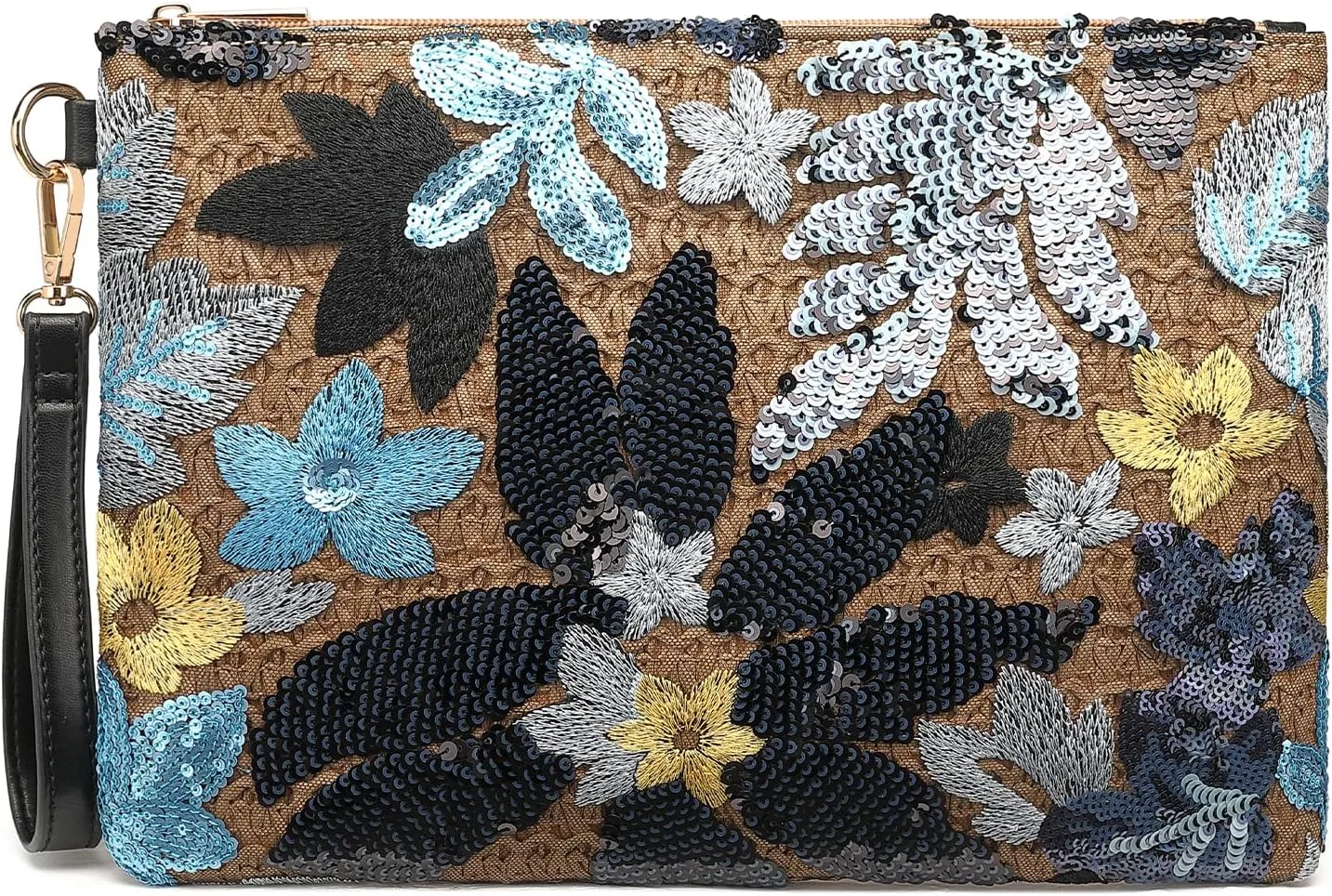 ER.Roulour Summer Straw Bag for Women Floral Embroidery Straw Clutch Purse Woven Wristlet For Beach Party Wedding