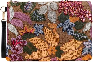 ER.Roulour Summer Straw Bag for Women Floral Embroidery Straw Clutch Purse Woven Wristlet For Beach Party Wedding