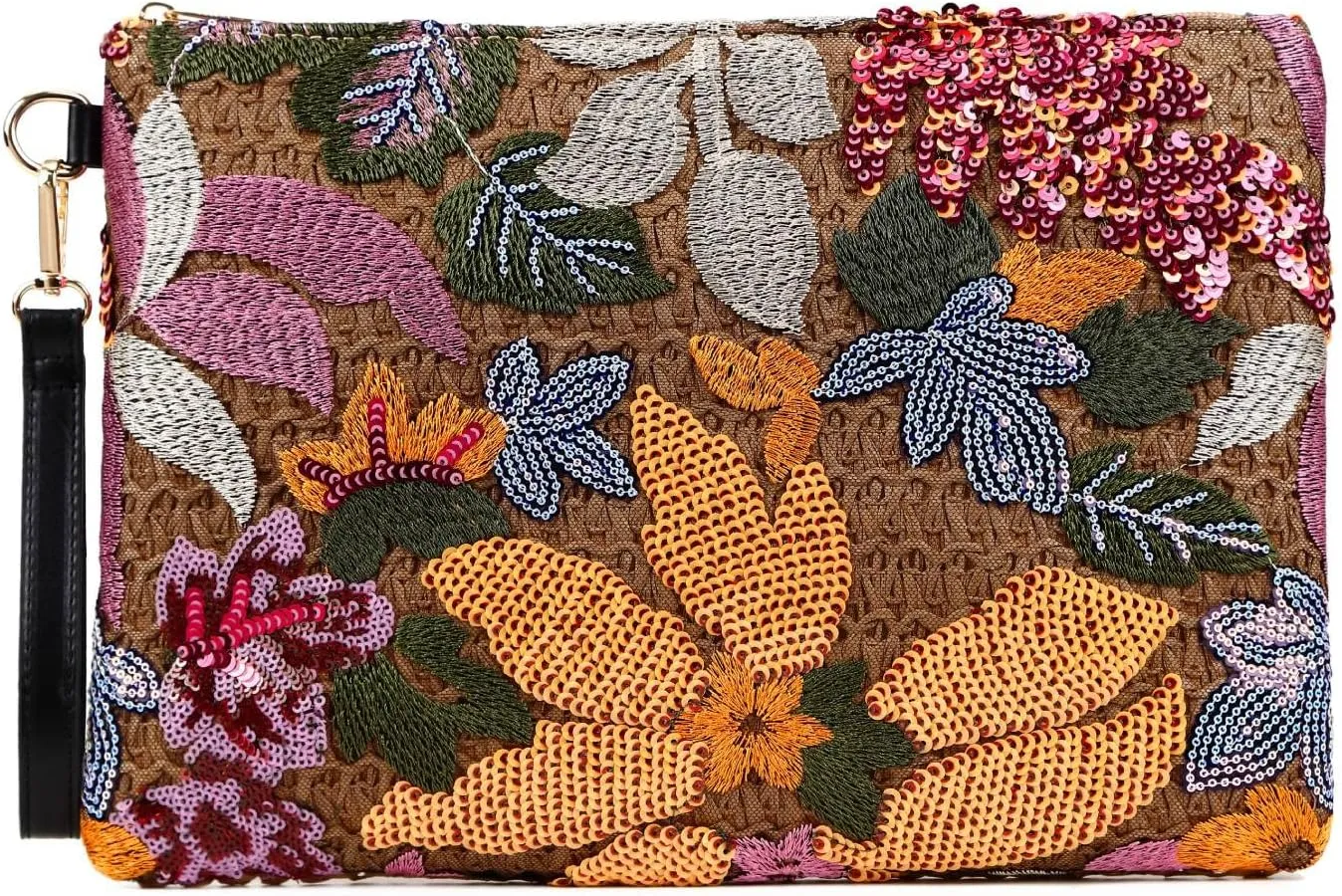 ER.Roulour Summer Straw Bag for Women Floral Embroidery Straw Clutch Purse Woven Wristlet For Beach Party Wedding