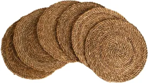 Essentials Boho Round Woven Placemats – Set of 6, Natural Wicker Cattail Placemats, Braided Heat Resistant Non-Slip Weave, Eco-Friendly Handmade by African Artisans (13" Round, Natural Cattail)