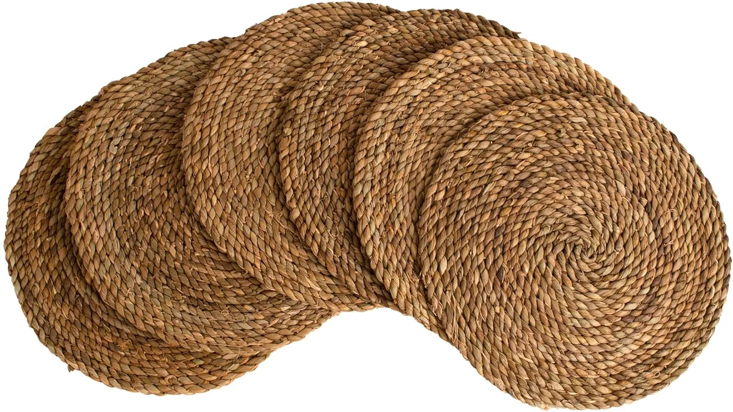 Essentials Boho Round Woven Placemats – Set of 6, Natural Wicker Cattail Placemats, Braided Heat Resistant Non-Slip Weave, Eco-Friendly Handmade by African Artisans (13" Round, Natural Cattail)