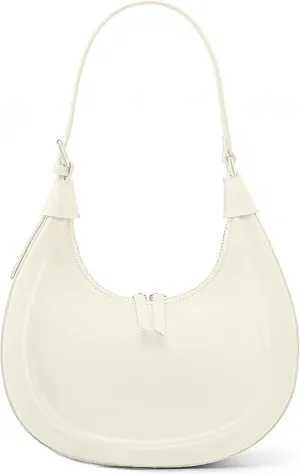 Ethereal Crescent Crossbody Bag for Women - Adjustable Shoulder Strap Retro Cow Leather Mini Purse, Y2K Creamy Beige Tote for Travel Going Out Dinner Party (Ivory White)