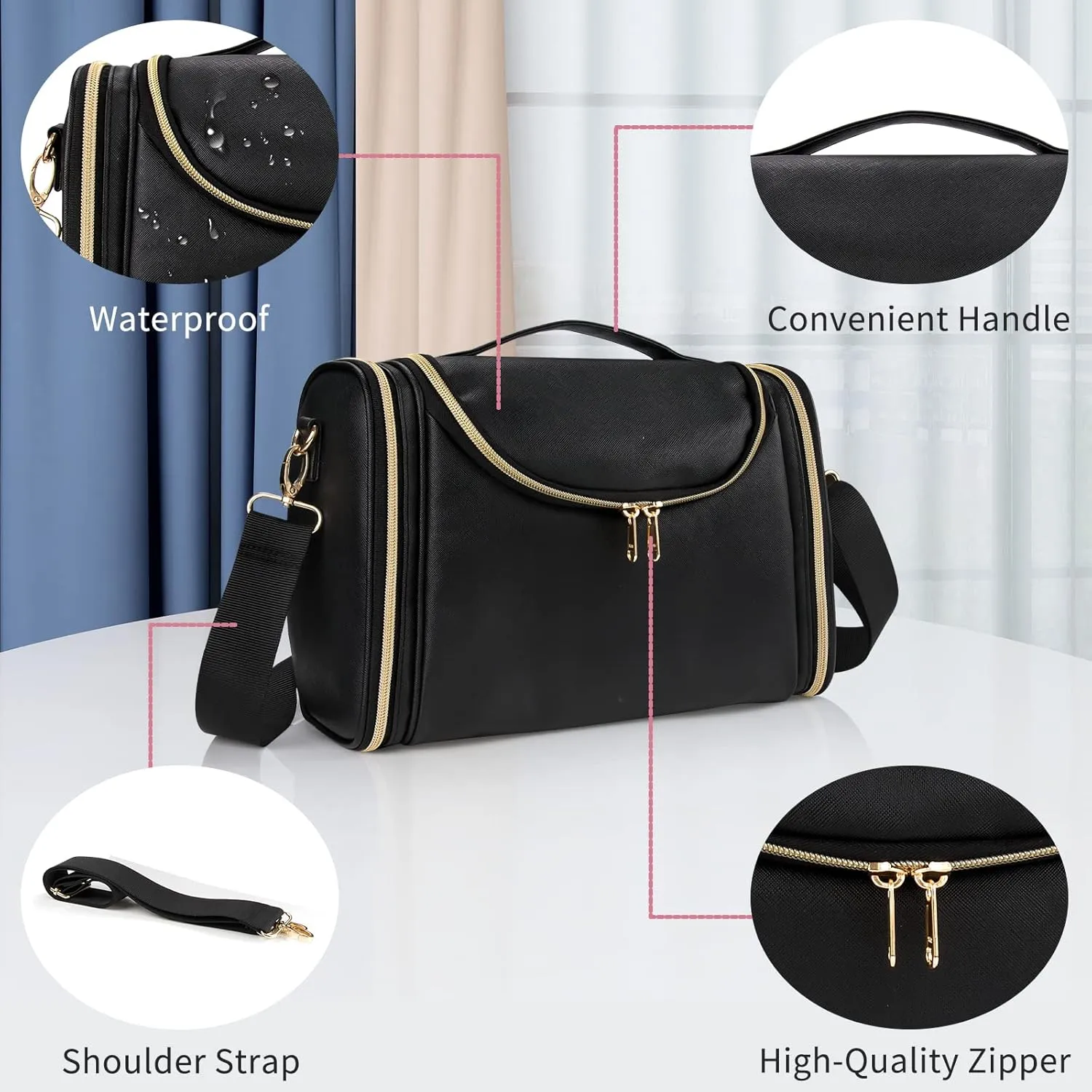 Ethereal Large Makeup Bag, Travel Makeup Bag Large Capacity Toiletry Bag with Shoulder Strap for Cosmetics Makeup Brushes Organizer