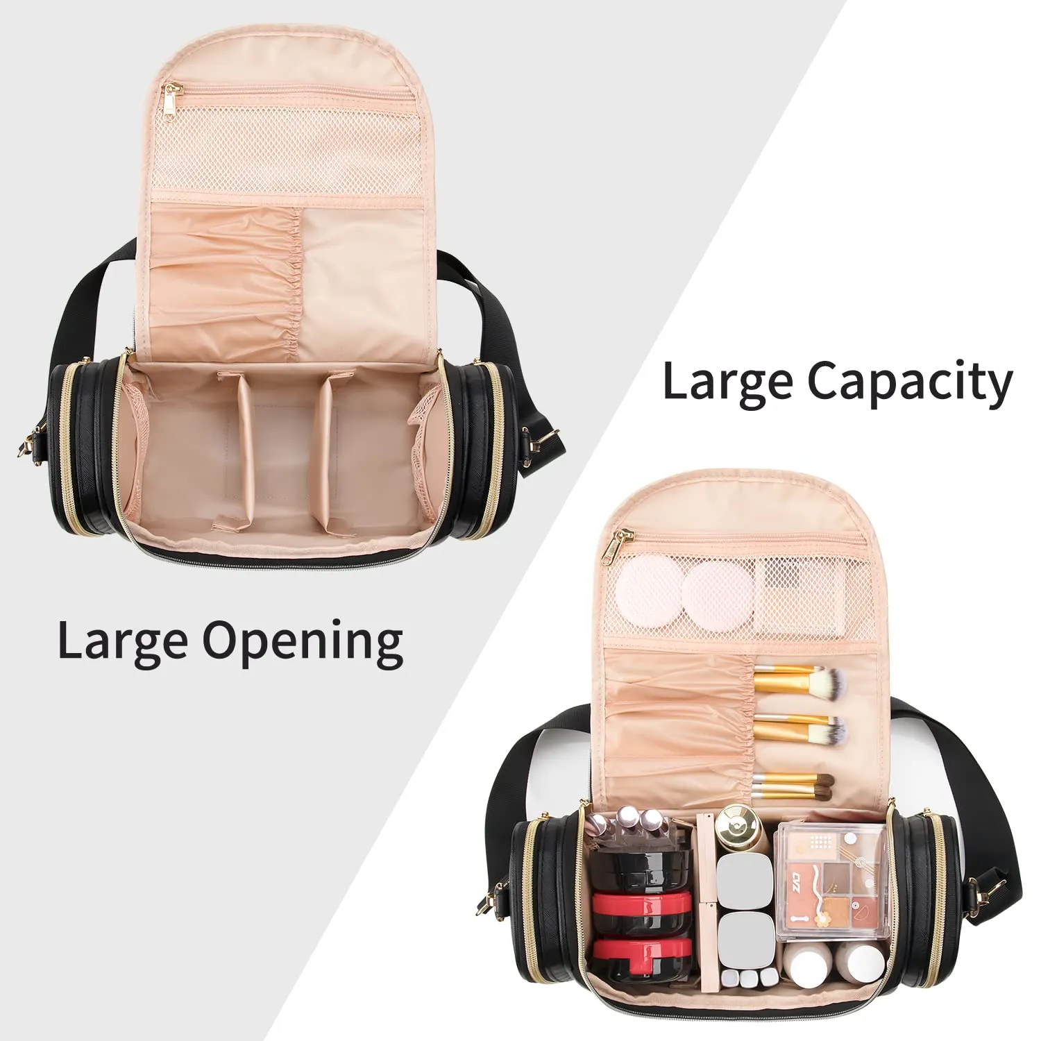 Ethereal Large Makeup Bag, Travel Makeup Bag Large Capacity Toiletry Bag with Shoulder Strap for Cosmetics Makeup Brushes Organizer