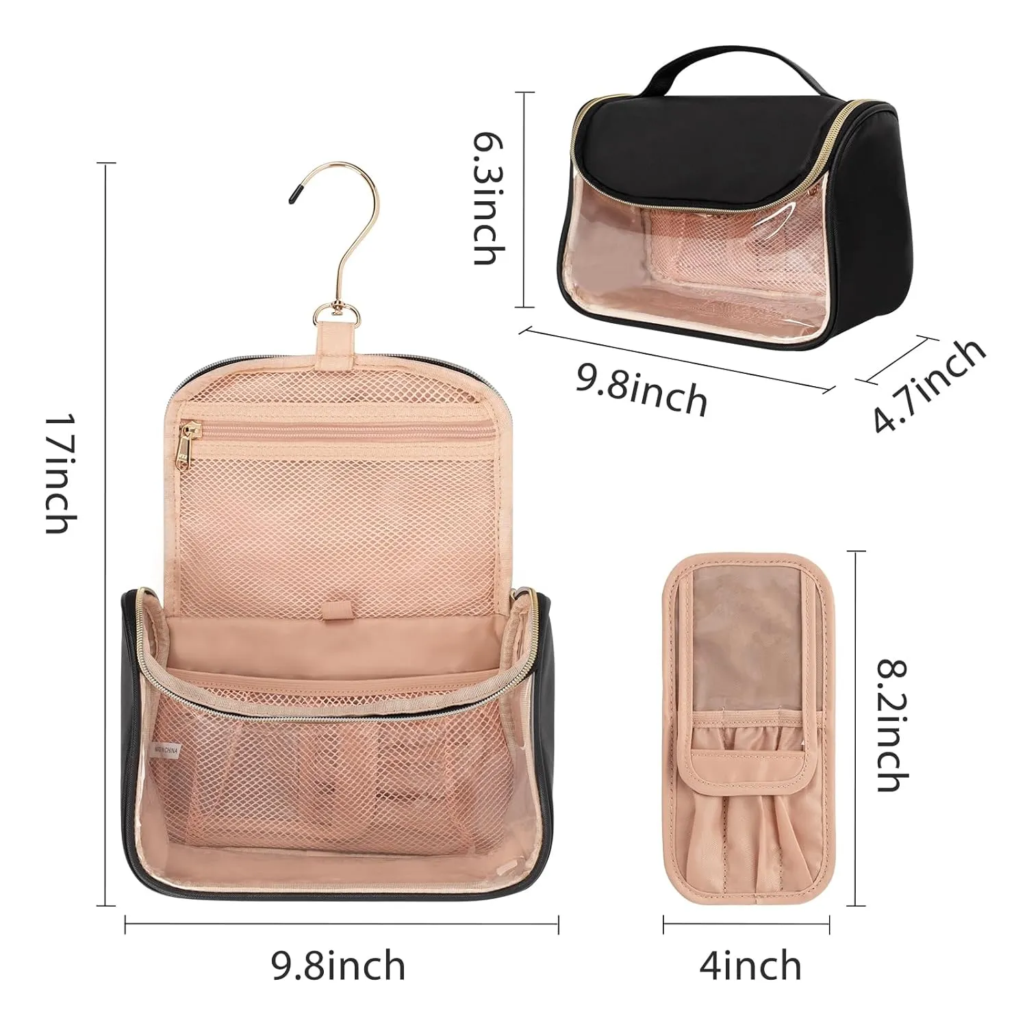 Ethereal Makeup Bag Travel Bag with Hanging Hook, Portable Toiletry Bag for Women with Small Brushes Bag Clear Cosmetic Bag