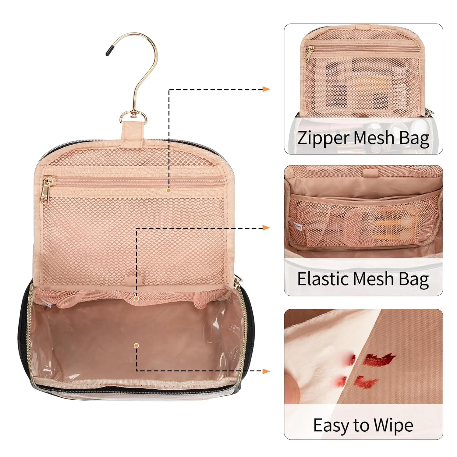 Ethereal Makeup Bag Travel Bag with Hanging Hook, Portable Toiletry Bag for Women with Small Brushes Bag Clear Cosmetic Bag