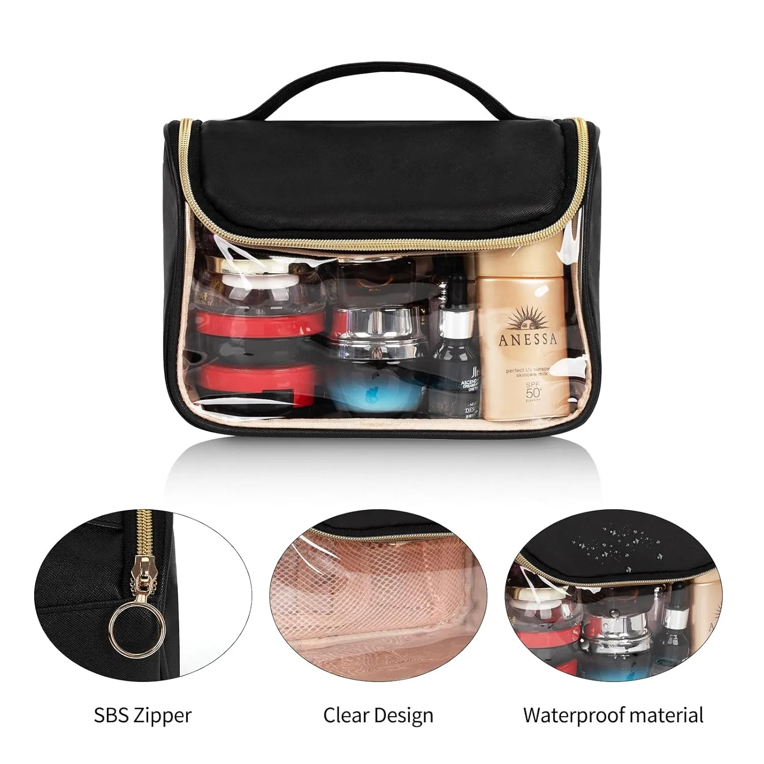 Ethereal Makeup Bag Travel Bag with Hanging Hook, Portable Toiletry Bag for Women with Small Brushes Bag Clear Cosmetic Bag