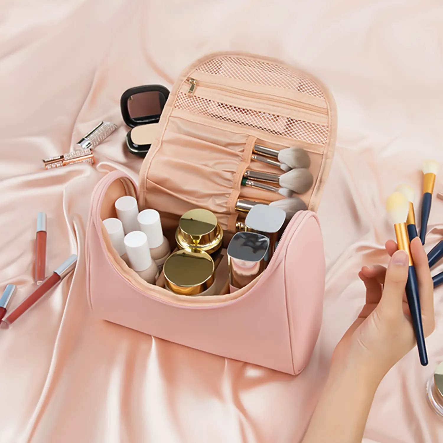Ethereal Travel Makeup Bag, Toiletry Bag for Women Large Capacity Makeup Organizer Bag Vegan Leather Makeup Brush Organizer Waterproof Cosmetic Bags for Women