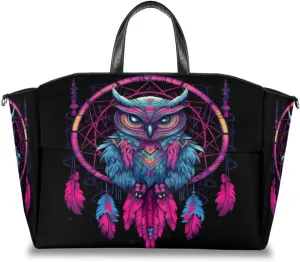 Ethnic Owl Animal Diaper Bag Tote, Dreamcatcher Feather Travel Diaper Tote Bag for Mom and Dad, Multifunction Large Baby Bag Nappy Bags with Stroller Straps