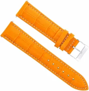 Ewatchparts 18mm Genuine Italian Leather Watch Band Strap Compatible With Seiko Orange White Stitch