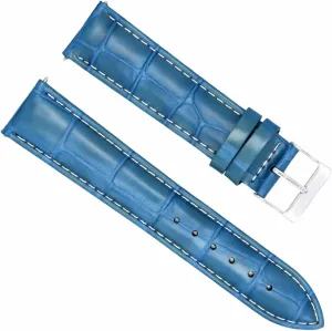 Ewatchparts 19mm Italian Leather Watch Band Strap Compatible With Maurice Lacroix Mt 1057 Light Blue With White Stitching