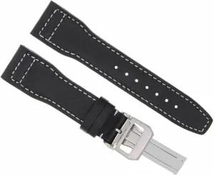 Ewatchparts 21mm Leather Watch Band Strap Compatible With IWC Pilot Portuguese Watch Clasp Black With White Stitching