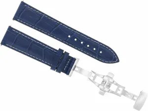 Ewatchparts 21mm Leather Watch Band Strap Deployment Buckle Clasp Compatible With Ulysse Nardin Blue With White Stitching