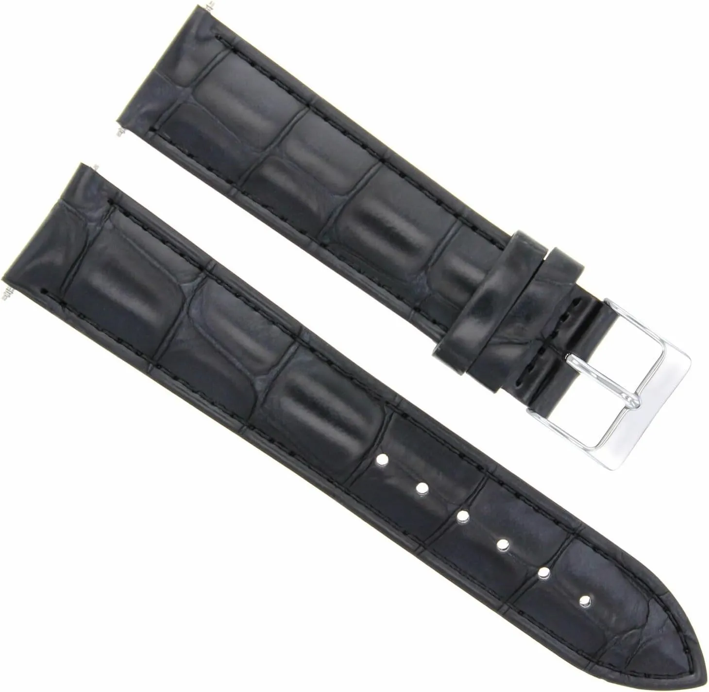 Ewatchparts 22mm Leather Watch Band Strap Compatible With Jaeger Lecoultre Watch Black