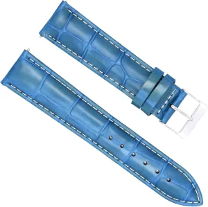 Ewatchparts 22mm Leather Watch Band Strap Compatible With Panerai Marina Luminor GMT Light Blue With White Stitching
