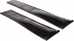 Ewatchparts 22mm Leather Watch Band Strap Compatible With Tag Heuer Carrera Calibre 11 16 1887 5037 Black Red