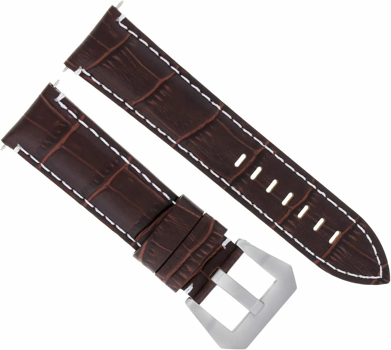 Ewatchparts 22mm Leather Watch Band Strap Compatible With Ulysse Nardin Watch Brown With White Stitching