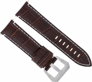 Ewatchparts 22mm Leather Watch Band Strap Compatible With Ulysse Nardin Watch Brown With White Stitching