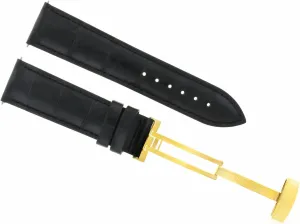 Ewatchparts 22mm Leather Watch Band Strap Gold Deployment Compatible With Audemars Piguet Royal Oak Black