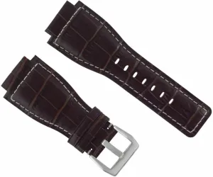 Ewatchparts 24mm Leather Watch Band Strap Compatible With Bell & Ross BR-01-03 Watch Brown With White Stitching